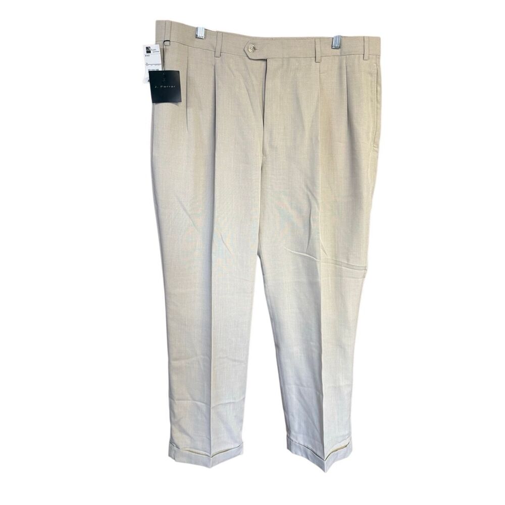 J. Ferrar Men’s Pleated-cuffed Dress Pants Beige (Shell) Sz 40/30 NWT